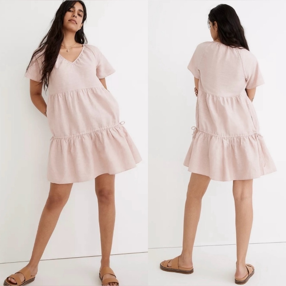 Madewell Linen Blend Lorelei Small Mini Dress
Pink V-neck Tiered Summer Boho - Picture 2 of 10